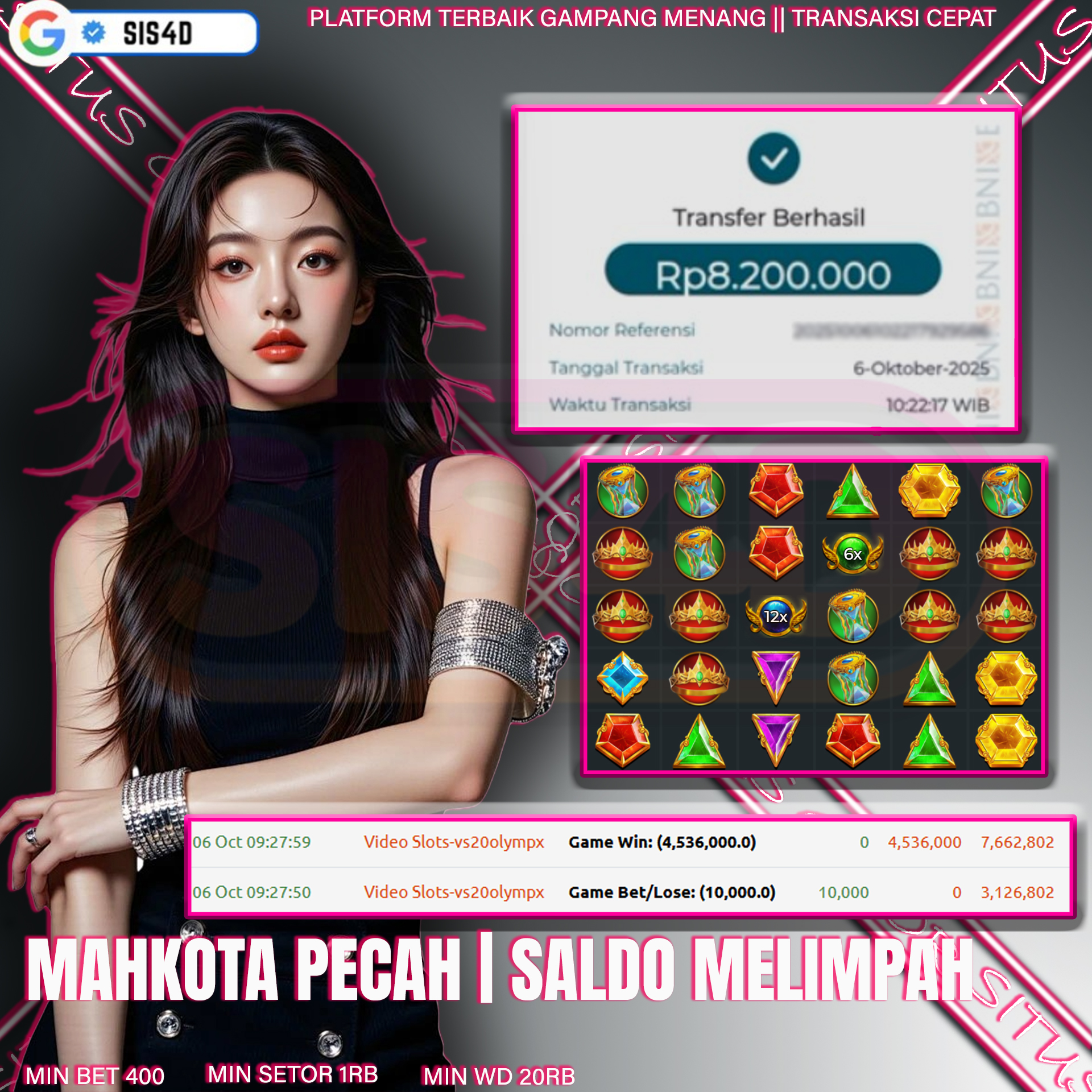 MAHKOTA PECAH, PERKALIAN TURUN AUTO JACKPOT