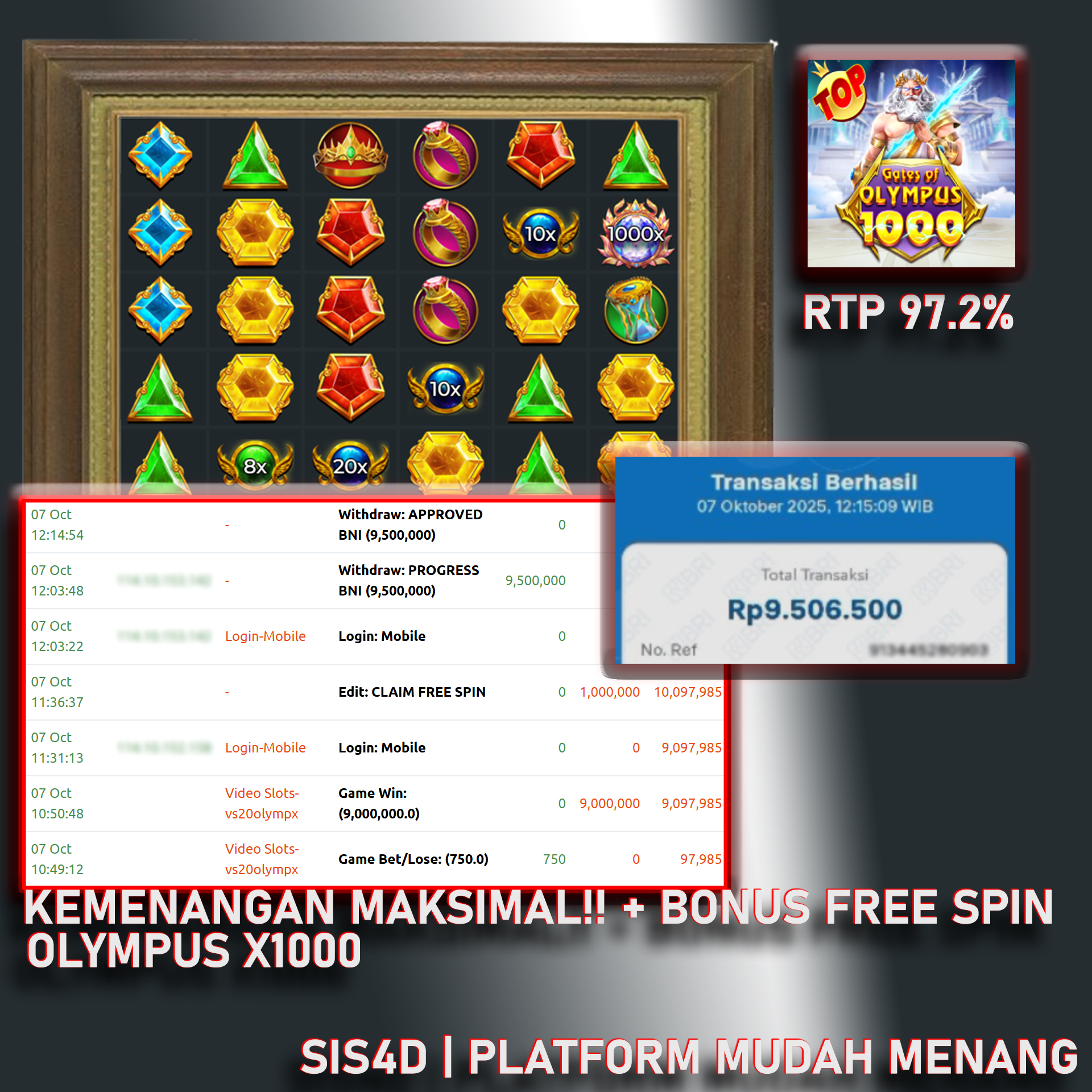 MAXWIN 9 JUTA DITAMBAH BONUS FREESPIN JADI 10 JUTA