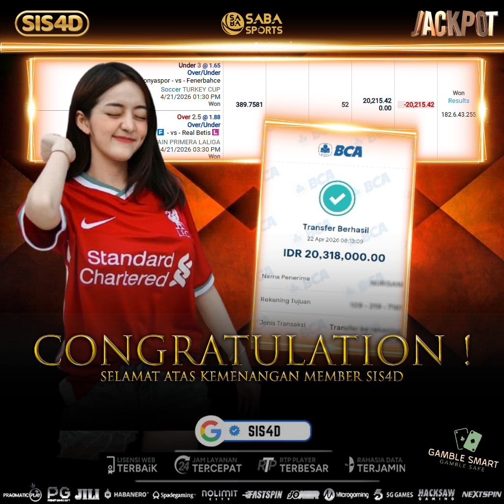 KEMENANGAN 22JT, 10 TIM TEMBUS PARLAY BOSKU